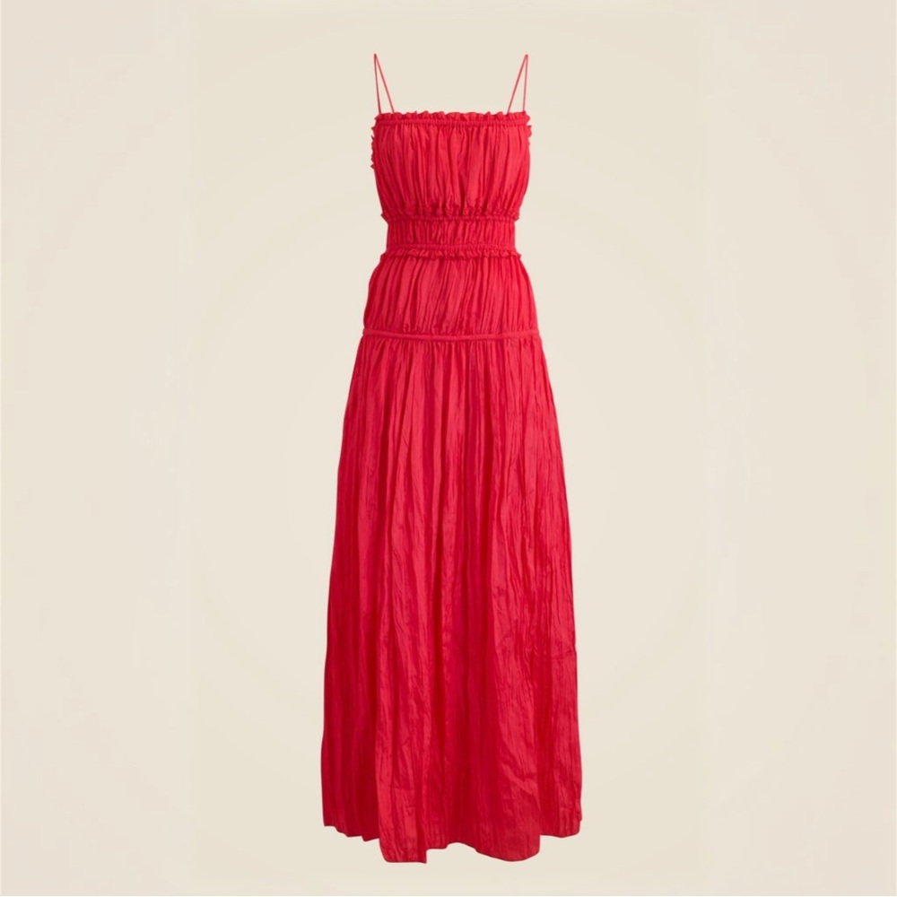 J Crew Crinkled Ruffle Trim Dress Strawberry Sunrise Medium NWT